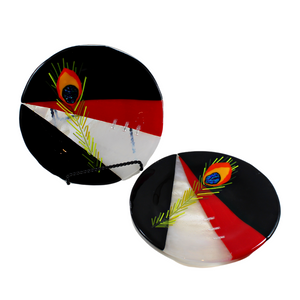 Peacock Feather Round Glass Plate
