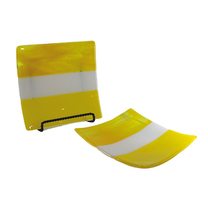 Yellow and White Striped Glass Plate