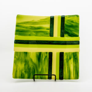 Green and Yellow Striped Glass Plate