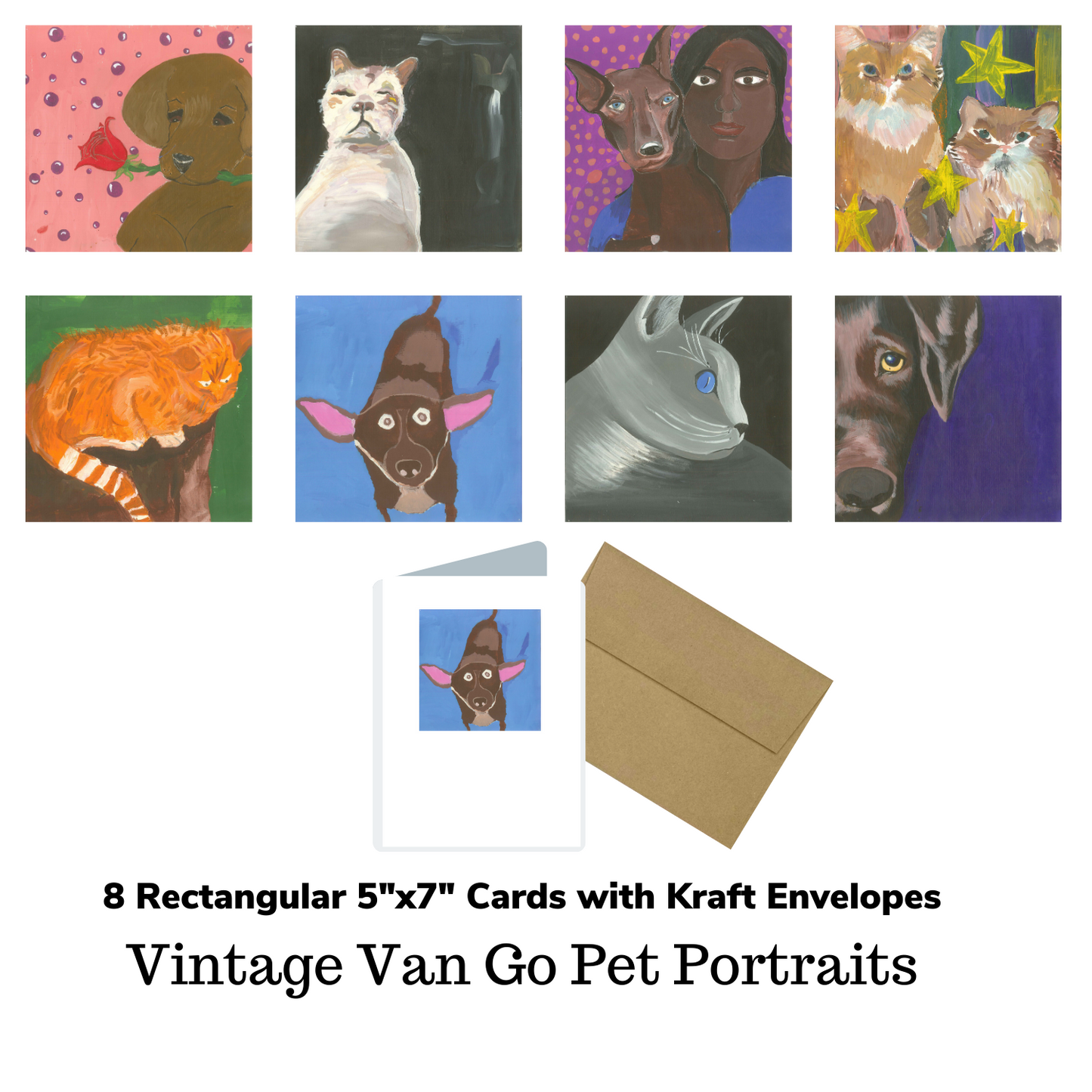 Vintage Van Go Pet Portraits 8 Card Pack