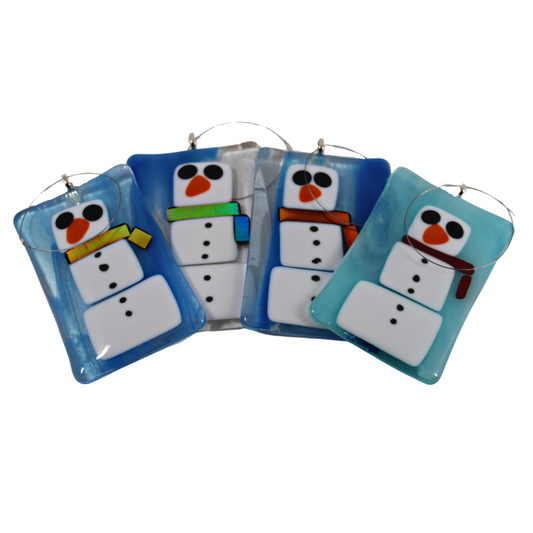 Fused Glass Snowman Ornaments